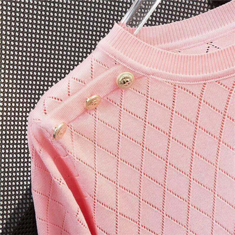 Shintimes Black Short Sleeve T-Shirt Women Summer New Thin Tshirts Hollow Out Knitted Tops Korean Style Tee Shirt Femme
