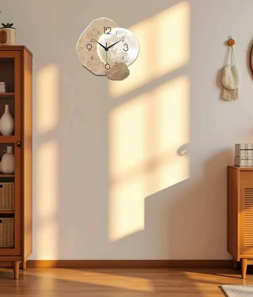 Modern Simple Silent Wall Clock Moon Design - Quartz Movement Wooden Material for Bedroom Living Room or Office Decoration D260318