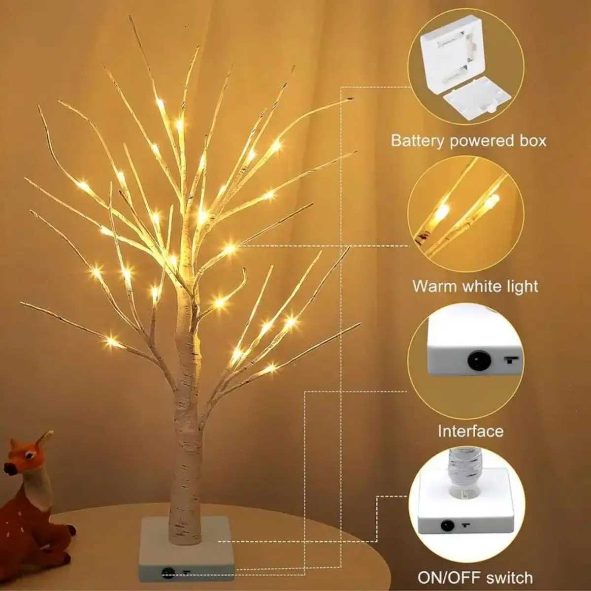 1pc 24 LED Easter tree birch tree adjustable branches 3AA and USB power supply bedroom decorative tree light without battery H260318