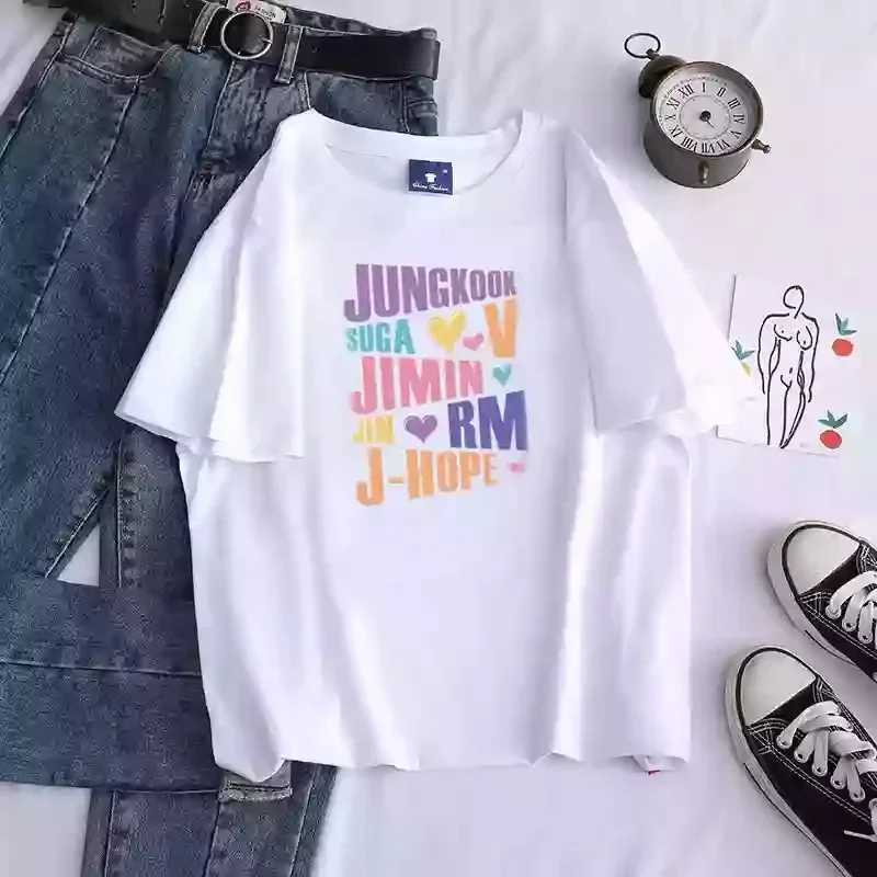Kpop Printed Mens And Womens T Shirt Jungkook Jimin V J-Hope Rm Jin Short-Sleeved Casual Fashion Top Quality T-ShirtT260317