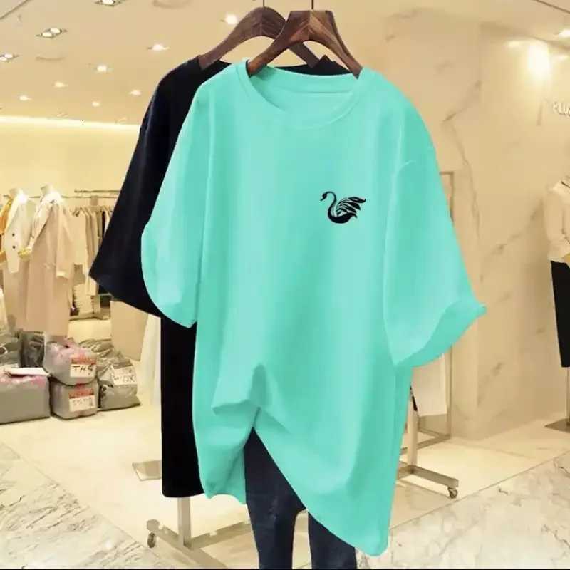 Womens Clothing Pure Cotton T-shirt Spring/Summer Short Sleeve Swan Casual Tees Lady Versatile O-neck Basic Korean Version TopsT260317