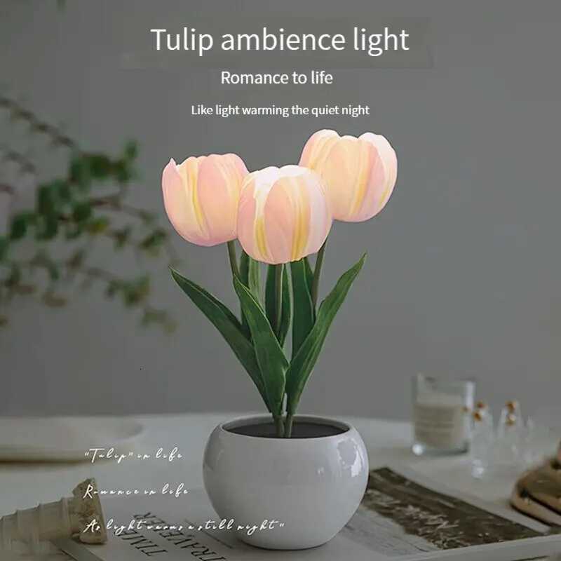 LED Tulip Night Light Can Be Plugged In Or On The Battery Bedroom Room Dormitory Bedside Ambient Light White / Pink Sleep Light H260318