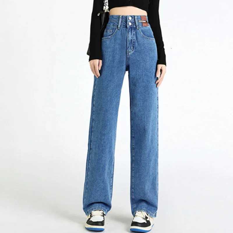 Lady Korean Double Button High Waist Jeans Female Classic Solid Daily Pants Women Fashion Straight Leg Denim TrousersT260317