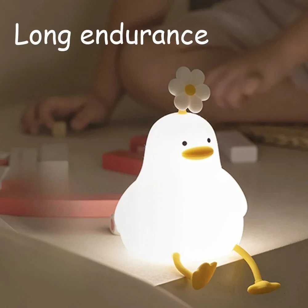 USB Rechargeable LED Night Light Cute Duck Cartoon Animals Silicone Lamp for Bed Room Living Room Kid Touch Night Lighting H260318