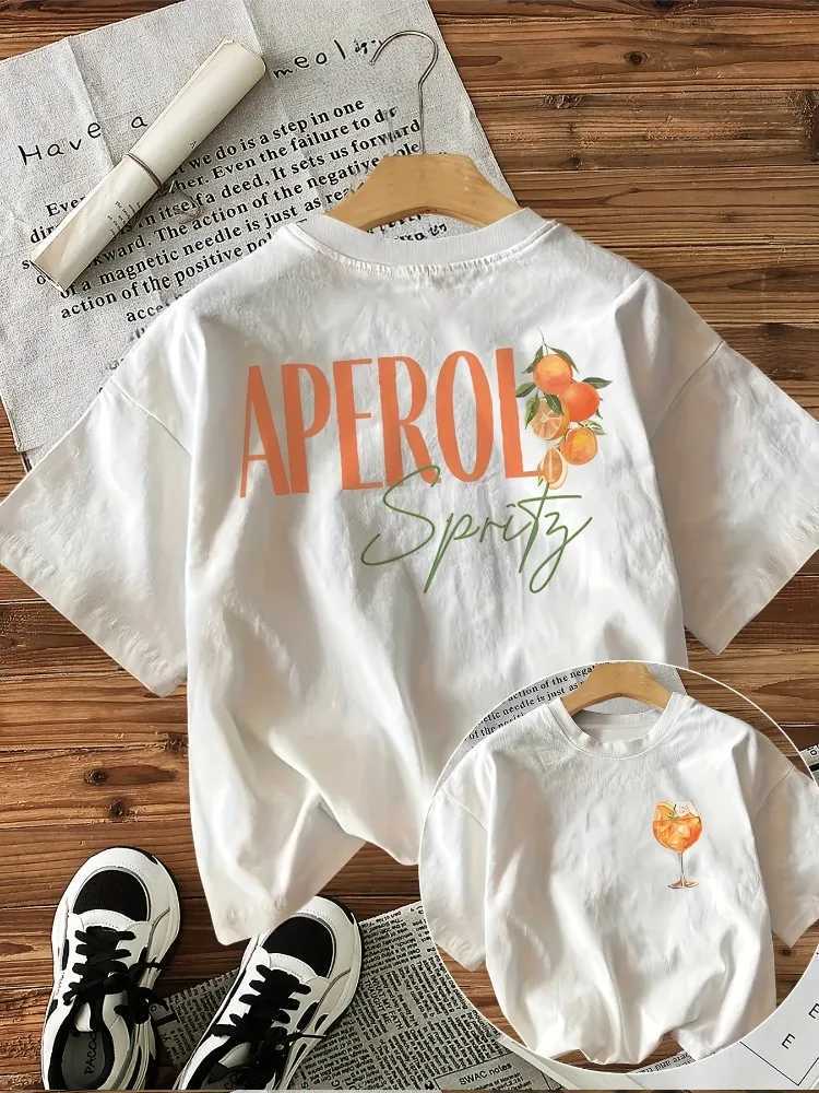 Womens T-shirt with Aperol Spritz Pattern Casual Round Neck Short Sleeved All Year Round Wearing Pure Cotton Shirt Harajuku TopT260317