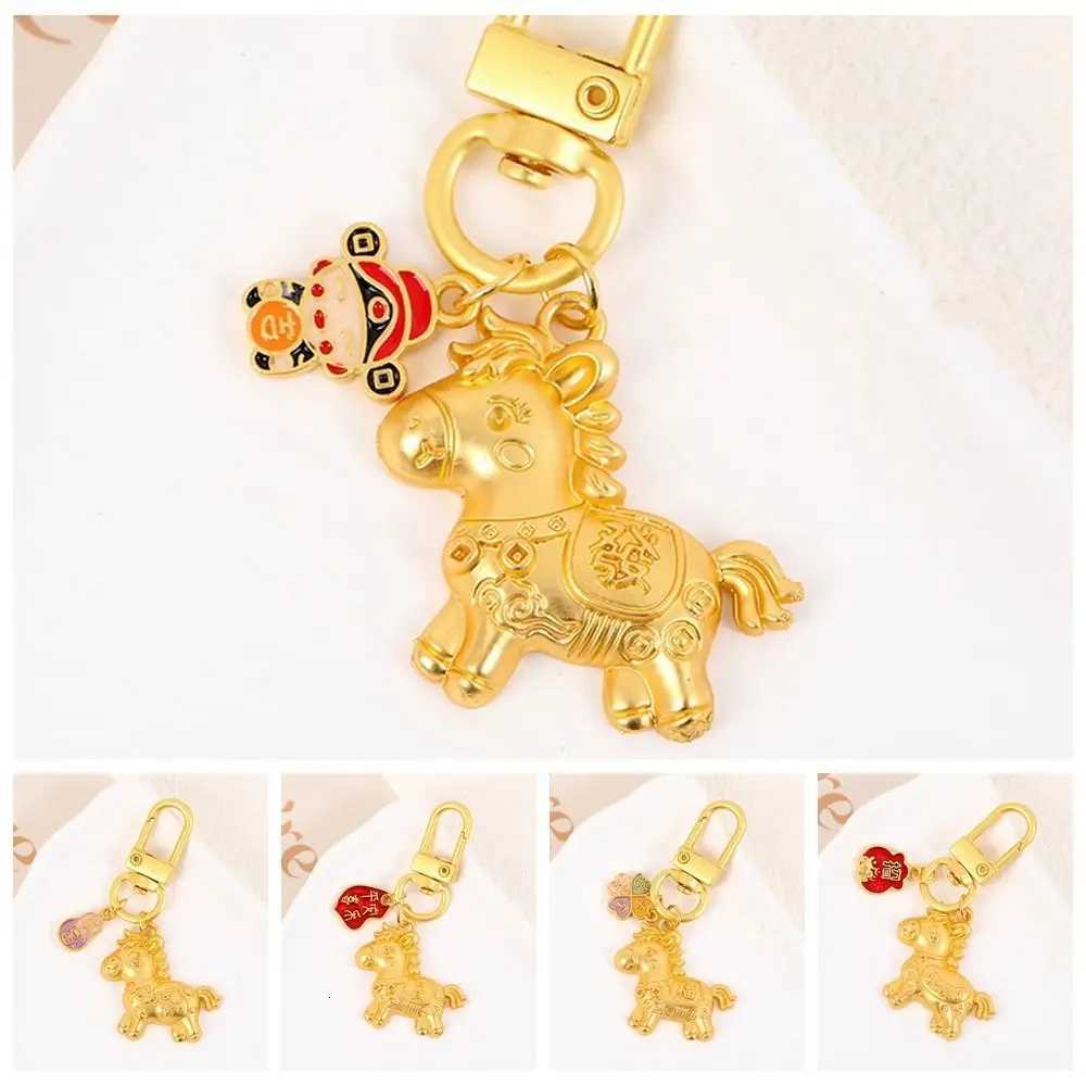 Retro Chinese Style Gold Pony Keychain Gold New Year Horse Key Ring Alloy Bag Charm Zodiac Pony Bag Pendant Home Decor H260318 - view 6