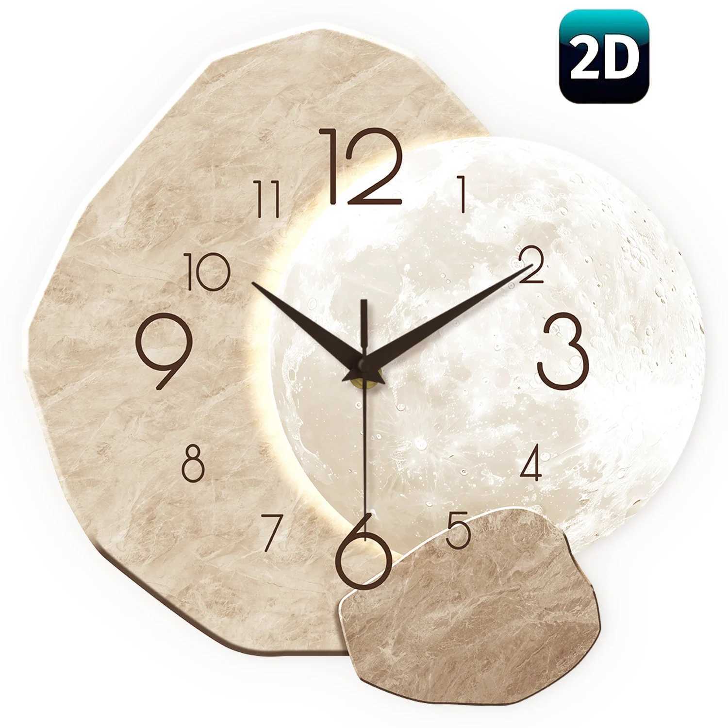 Modern Simple Silent Wall Clock Moon Design - Quartz Movement Wooden Material for Bedroom Living Room or Office Decoration D2603181