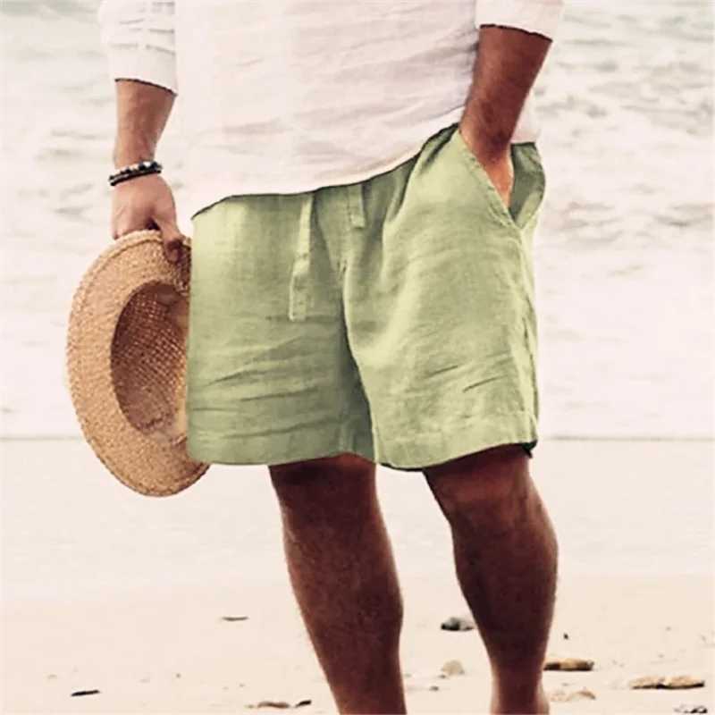 2025 New Summer New Mens Cotton Linen Breathable Shorts Hawaii Beach Pants Male Solid Color Trousers Loose Versatile Streetwear M260318