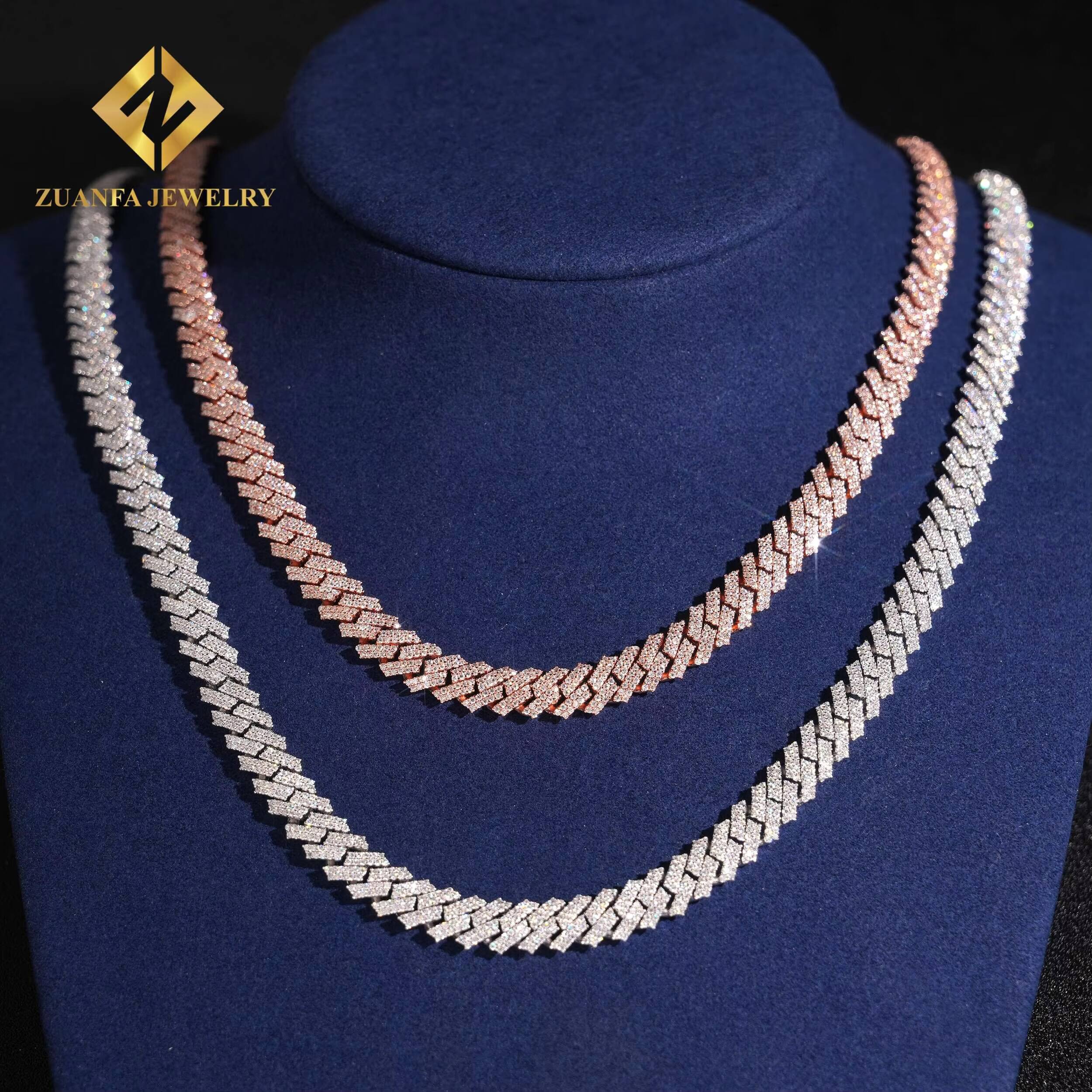 Wholesale Price Hip Hop Men Rose Gold Miami Necklace in 925 Silver 8mm Iced Out Moissanite Cuban Link Chain Rock Jewelry