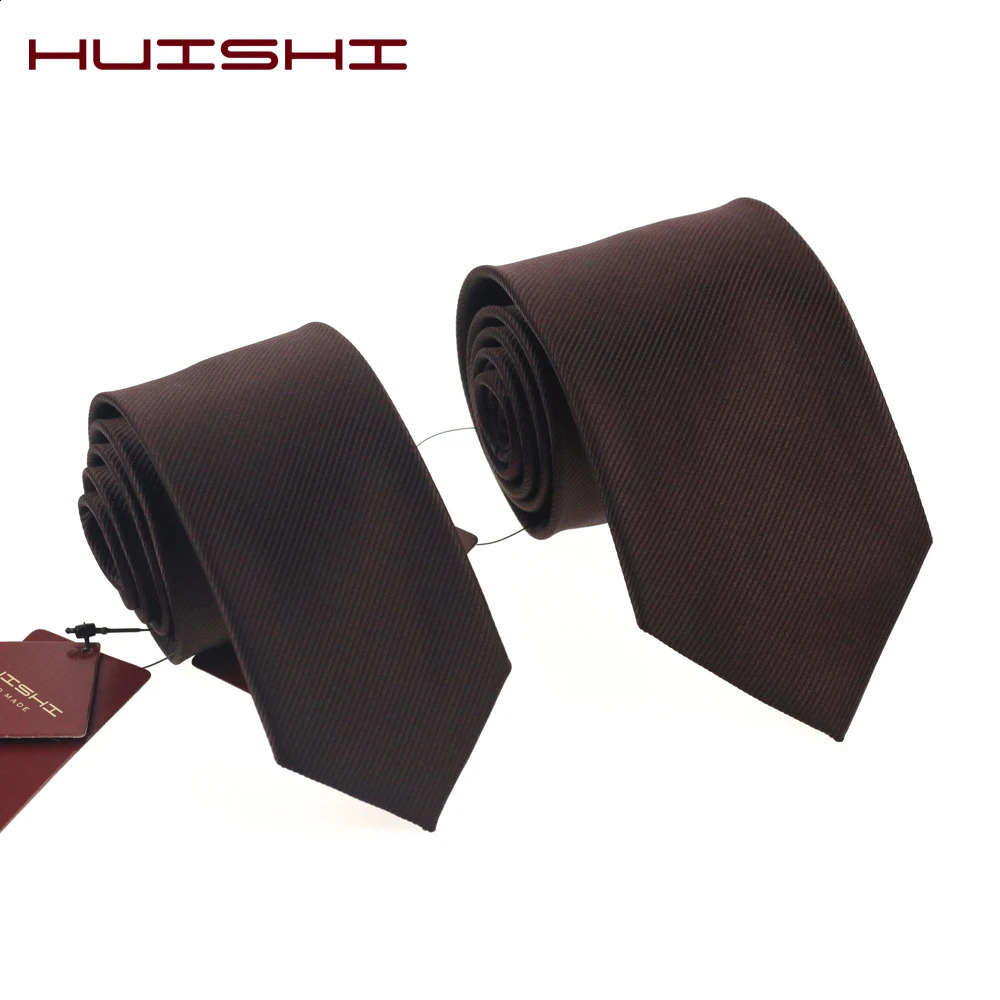 HUISHI Fashion Checked Stripe Plaid 8cm 6cm Brown Tie For Men Suit Business Wedding Party Neckties Gift 260316