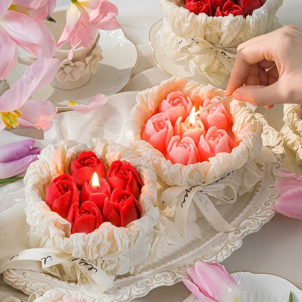 Mothers Day romantic bouquet candle gift box hand gift handmade scented tulip rose flower candle D260318