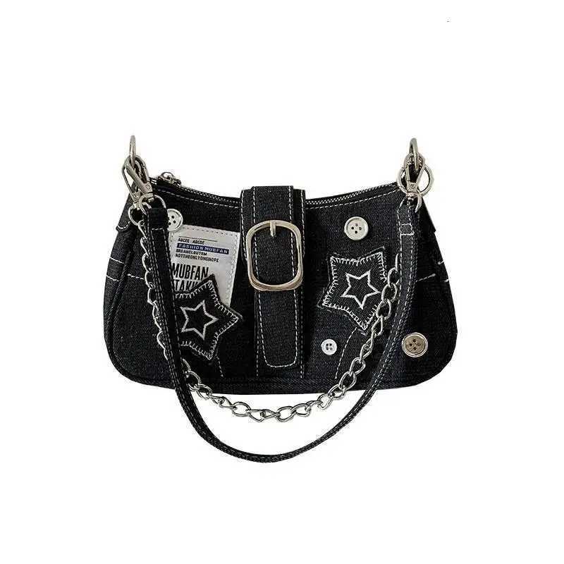 Fashion Vintage Y2k Ladies Shoulder Bags Sweet Cool Star Chain Womens Underarm Bag Black Goth Denim Female Tote Handbag PurseZ260317