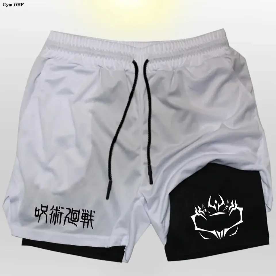 Jujutsu Kaisen Compression Shorts Men Fitness Gym Running Double Layer 2-In-1 Short Pants Rashgard Performance Anime M260318