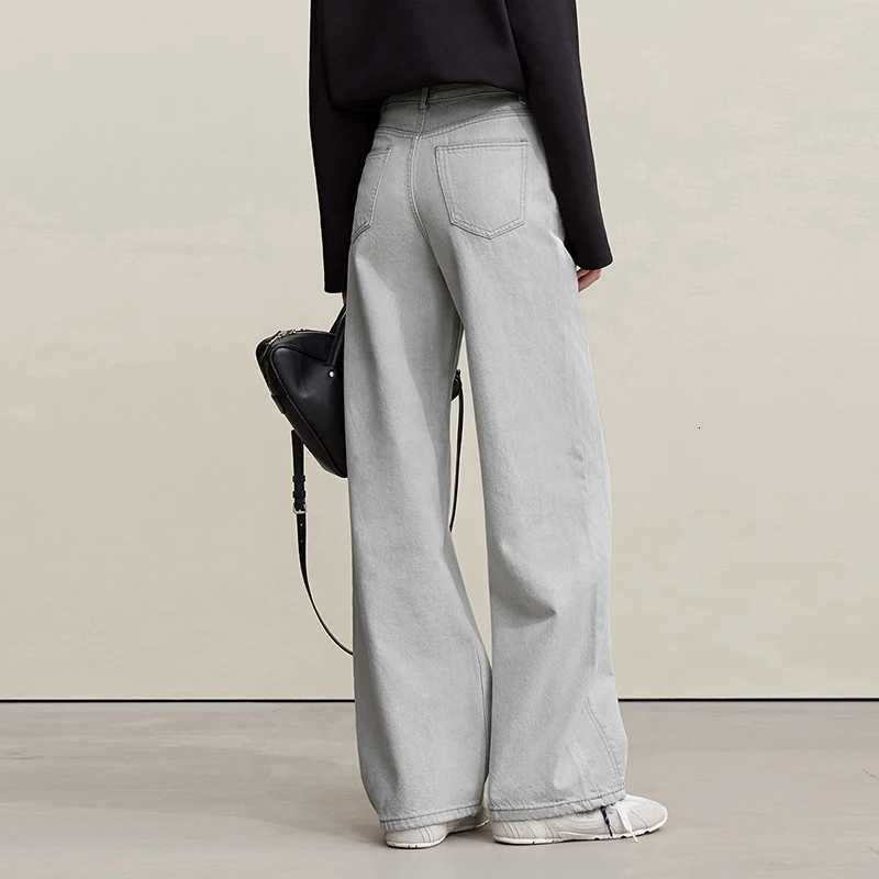 Amii Womens Jeans 2026 Spring New Casual Solid Color Cotton Straight Womens Pants Versatile Long Denim Trousers 12621038T260317