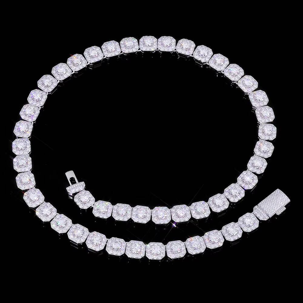 NUOYA 10mm 12mm Iced Out VVS Moissanite Tennis Chain 925 Sterling Silver Clustered Tennis Chain Hip Hop Necklace for Men Women