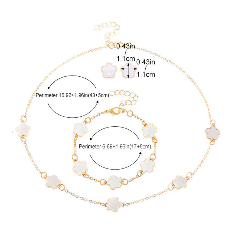 Necklace Bracelet Ring Earring New 4 Piece Set Of Five Leaf Flower Women Simple Petal Necklace Four Leaf Clover Jewelry Set Jewlery Designer For Women - view 7