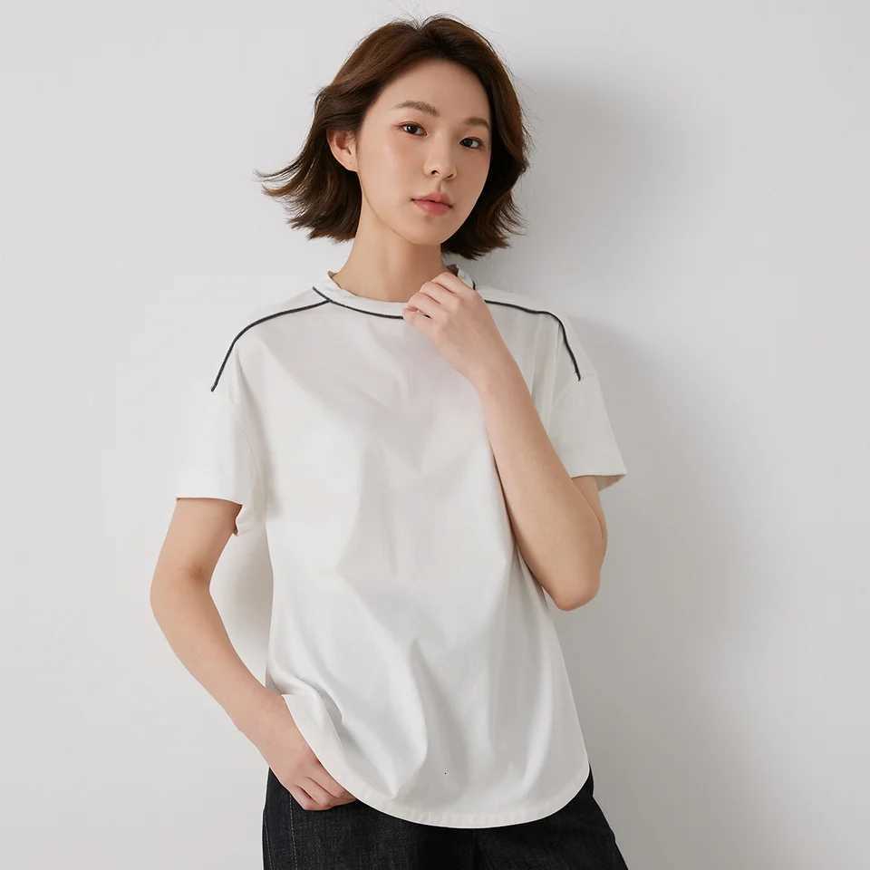 KL7513242 Womens Light Luxury High-Quality Cotton Blend T-Shirt with Contrasting Chain Detail Pullover StyleT260317