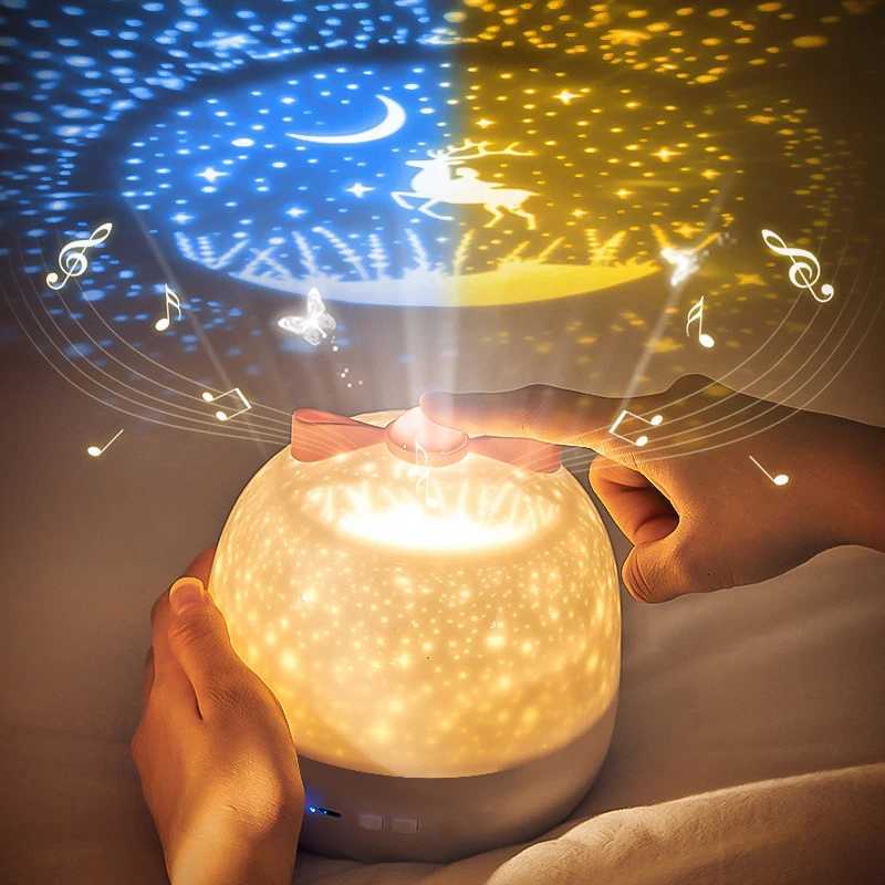 Star Light Projection Rotating Rechargeable Bedroom Ceiling Atmosphere Night Lamp Stars Childrens Birthday Gift with Films Sheet H260318