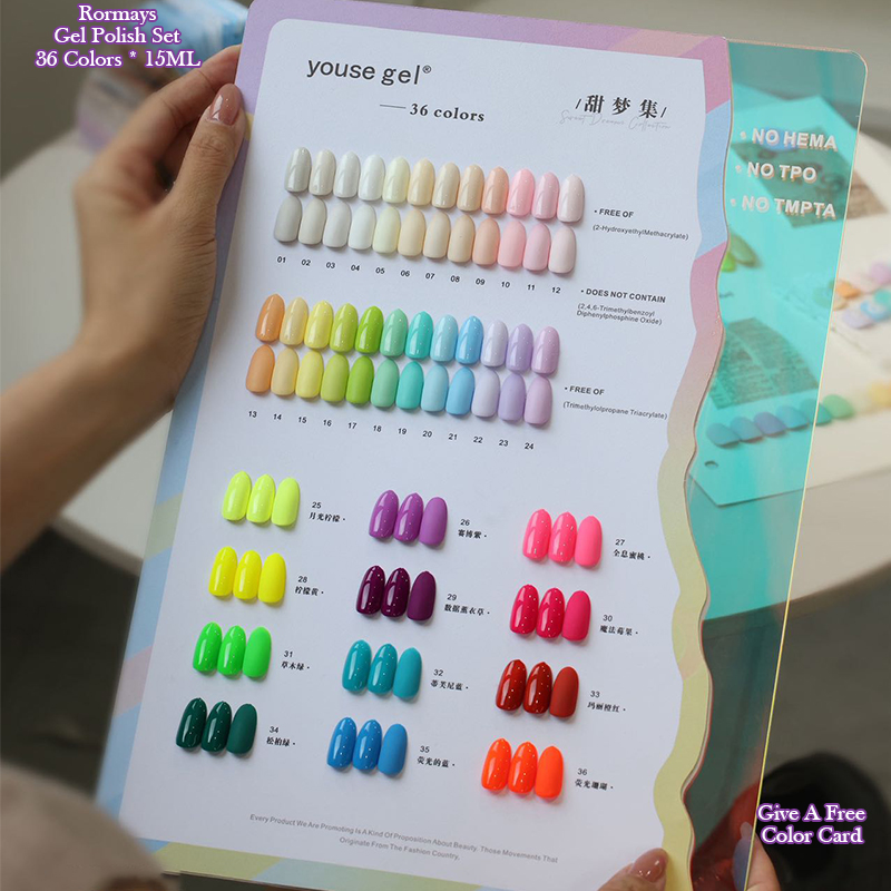 Youse Gel Sweet Dreams Collection 36 Colors Macaron Candy Fluorescent Neon Gel Nail Polish Set, Soak Off UV LED for Nail Art DIY