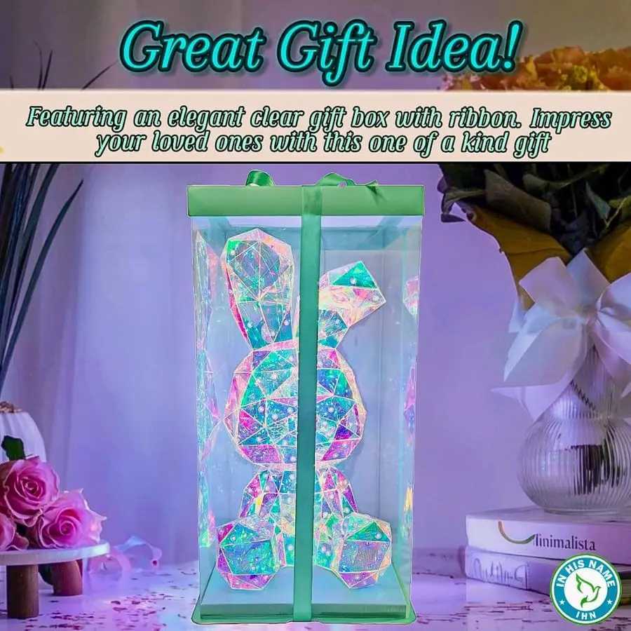 His Name LED Bunny Night Light Holographic Rainbow Easter Rabbit Lamp Bedside Bunny Light Kids Decoration Boys and Girls Night L H260318