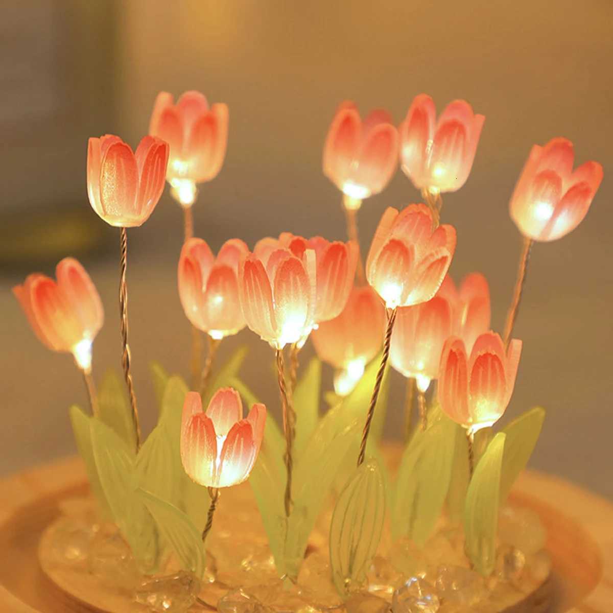 10/20Pcs Tulip Night Light Battery Operated Tulip Flower Table Lamp DIY Simulation Tulip LED Nightlight Handmade Bedside Light H260318