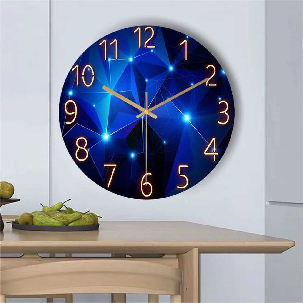 1pc 12inch Wall Clock Geometric Elements Dark Blue Thickened Tempered Glass Silent Movement Quartz Living Room Home Decor Gift D260318