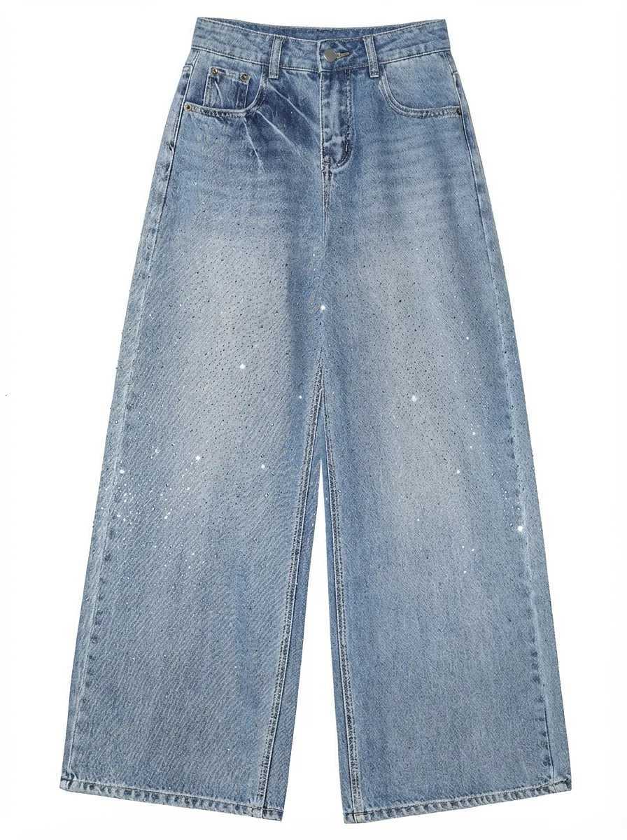 CHIC VEN Fashion Women Jeans Blue Loose New Design Hotfix Rhinestone Female Straight Leg Denim Pants Spring Autumn 2026T260317