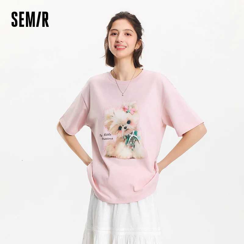 Semir Bowknot Longline T-Shirt Women Loose Fit Cotton 2025 Summer New Cute Graphic Top for Teen GirlsT260317