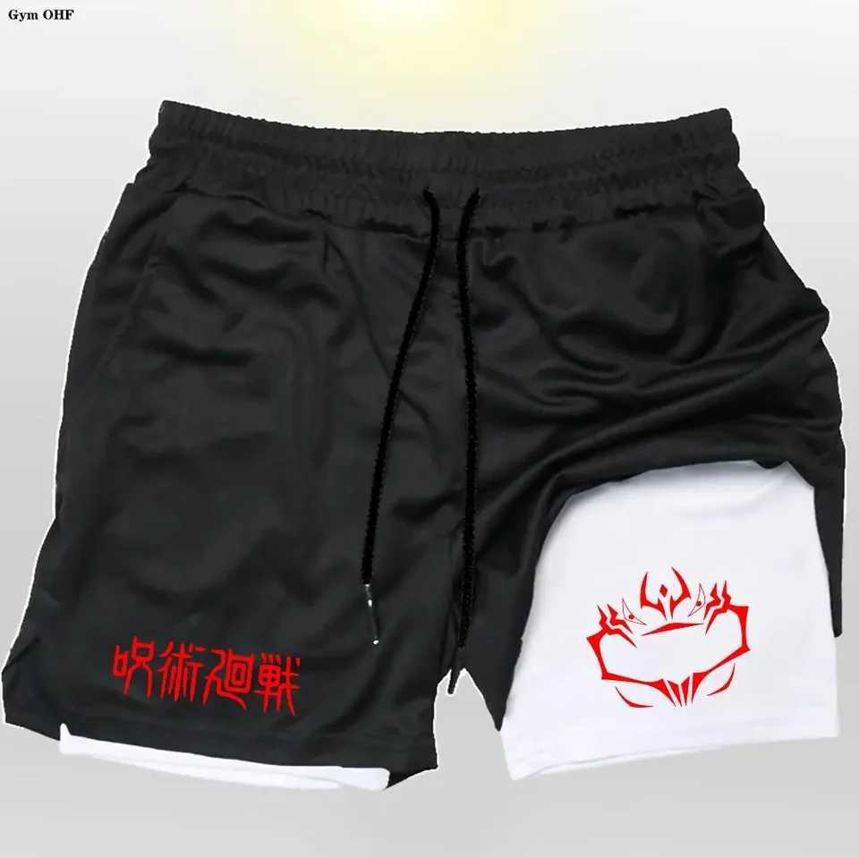 Jujutsu Kaisen Compression Shorts Men Fitness Gym Running Double Layer 2-In-1 Short Pants Rashgard Performance Anime M260318