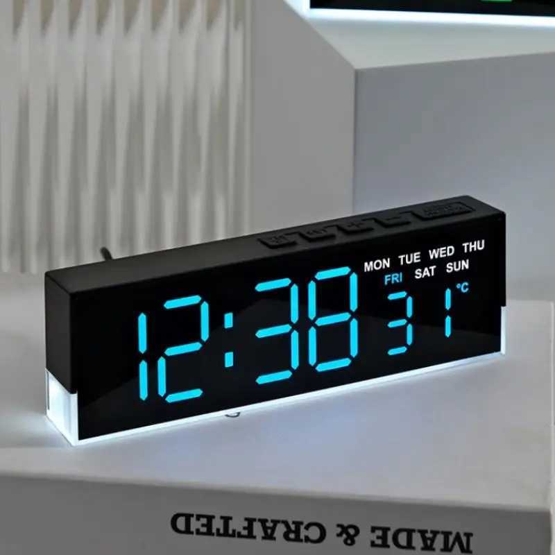 USB Powered Digital Alarm Clock White Mood Light TEMP Week 2 Alarm DST Table Clock 3 Levels Brightness 12/24H LED Clock D260318
