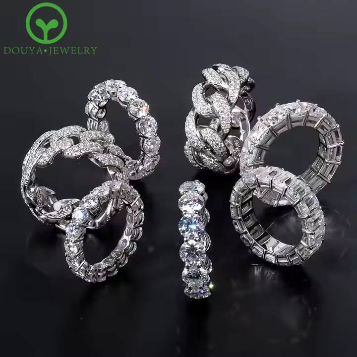 Custom Fine Jewelry Cuban Ring White Gold Plated S925 Silver Man Diamond Iced Out Moissanite Eternity Ring