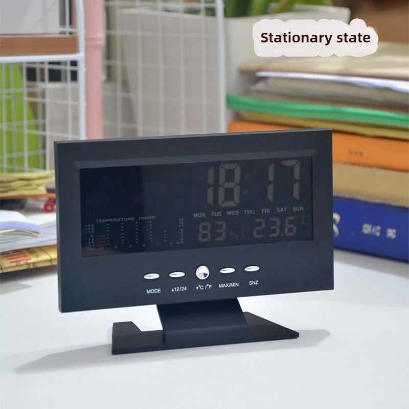 Electronic Alarm Clock Digital Alarm Clock Weather Station Time Temperature Humidity Display Clock with USB Cable Sound Control D260318