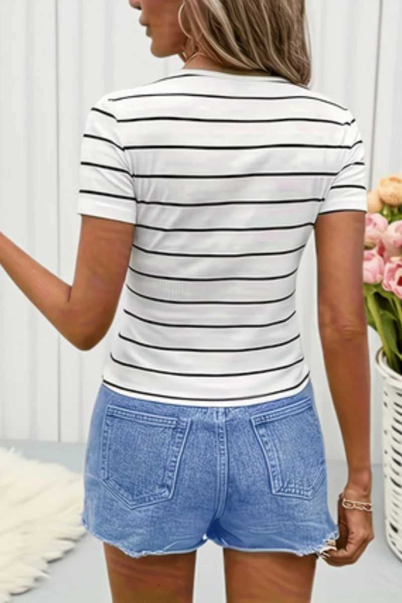 Ladies Striped Fashion Short Sleeve T-shirt Casual Comfortable Top for WomenT260317