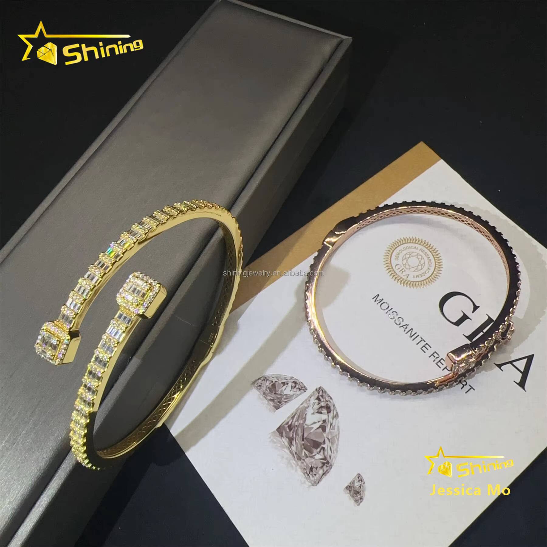 Popular Style New Arrivals Hip Hop Fashion Jewelry VVS1 Moissanite Iced Out GRA Certificate S925 Silver Bangle Bracelet Man