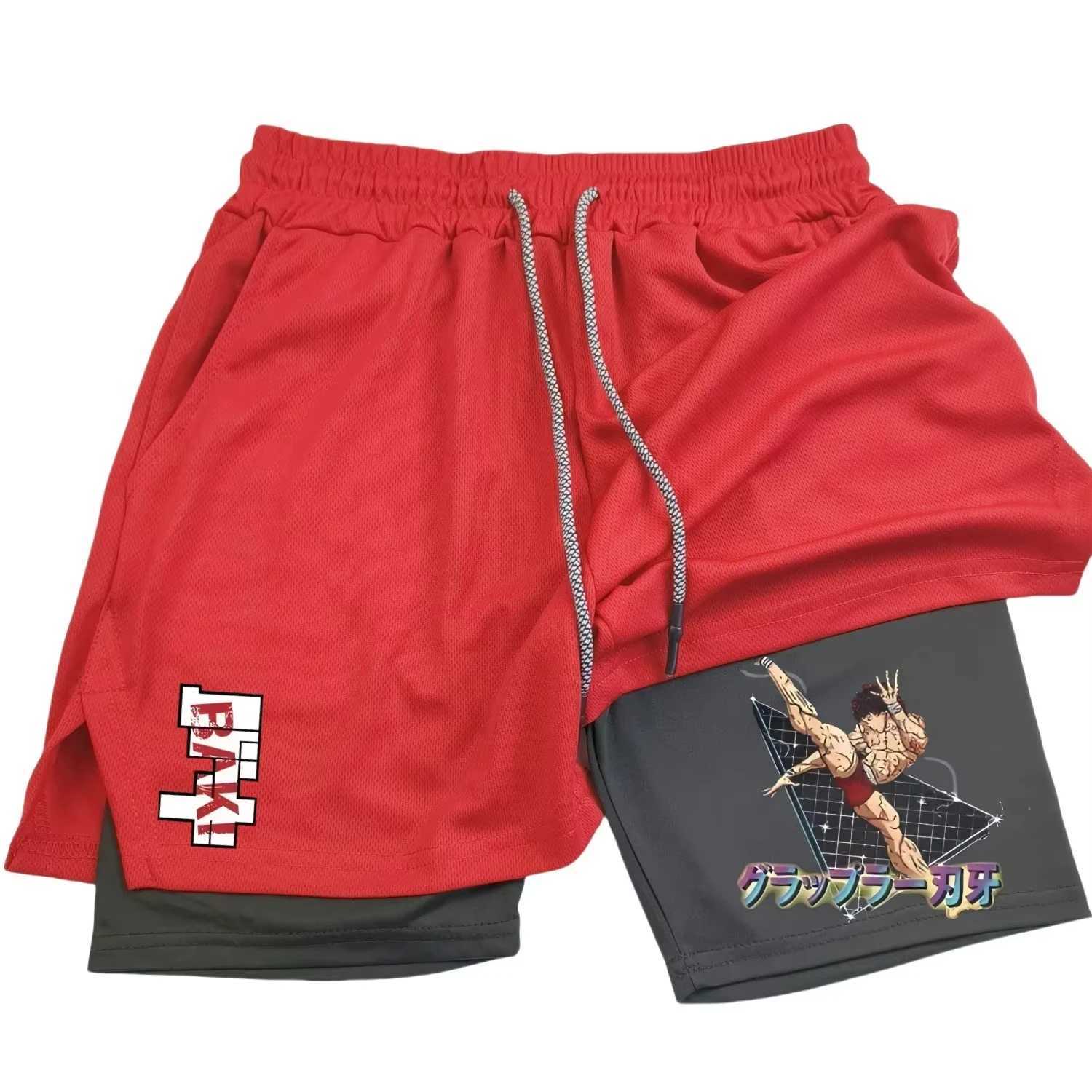 Hanma Baki Anime Mens 2 in 1 Gym Shorts Quick Dry Mesh Fitness Shorts Black Workout ZY0019 M260318