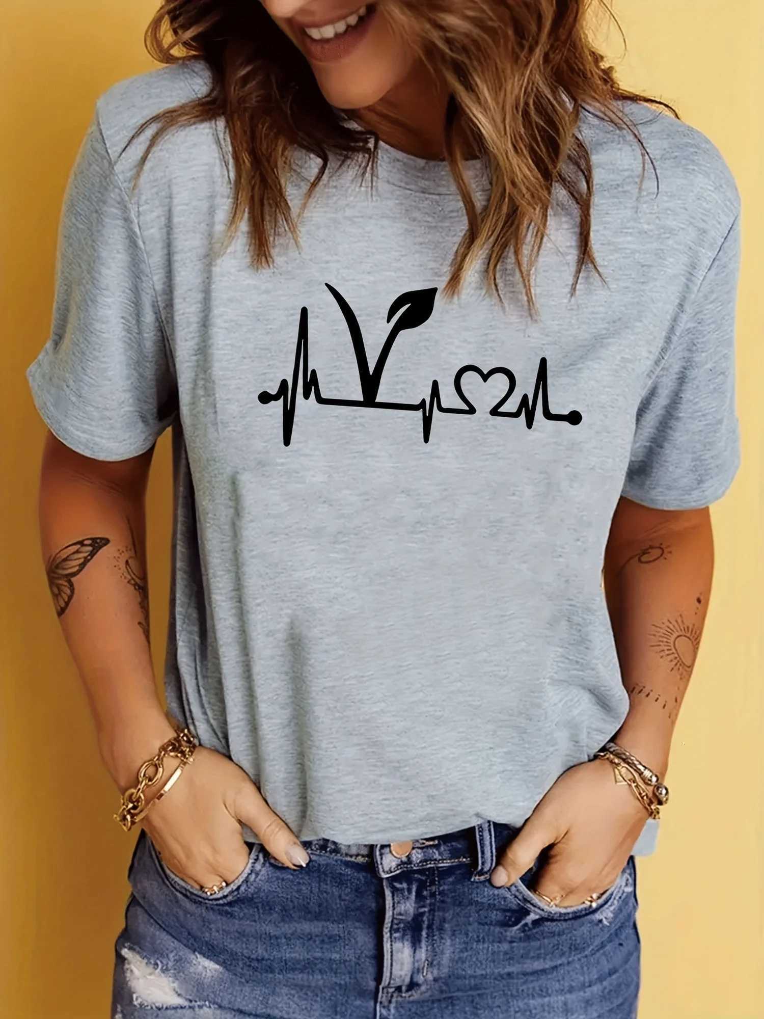 Plant Print Short Sleeve T-Shirt Crew Neck Casual Top For Summer Spring Womens ClothingT260317