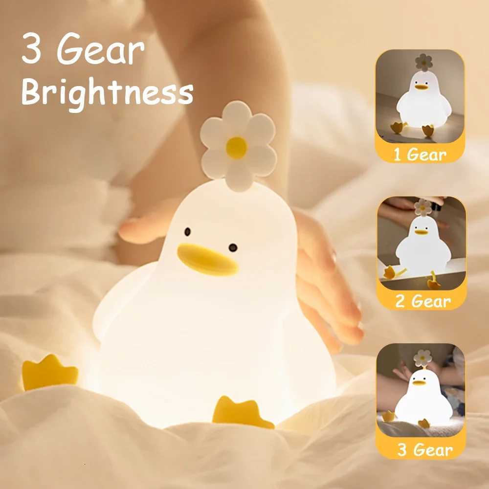 USB Rechargeable LED Night Light Cute Duck Cartoon Animals Silicone Lamp for Bed Room Living Room Kid Touch Night Lighting H260318