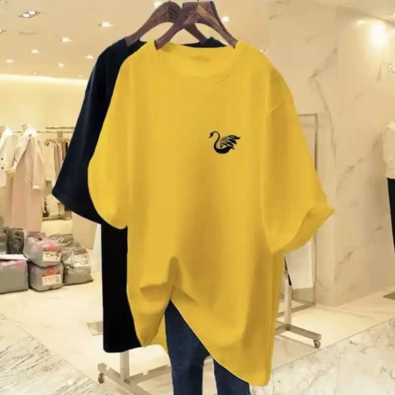 Womens Clothing Pure Cotton T-shirt Spring/Summer Short Sleeve Swan Casual Tees Lady Versatile O-neck Basic Korean Version TopsT260317