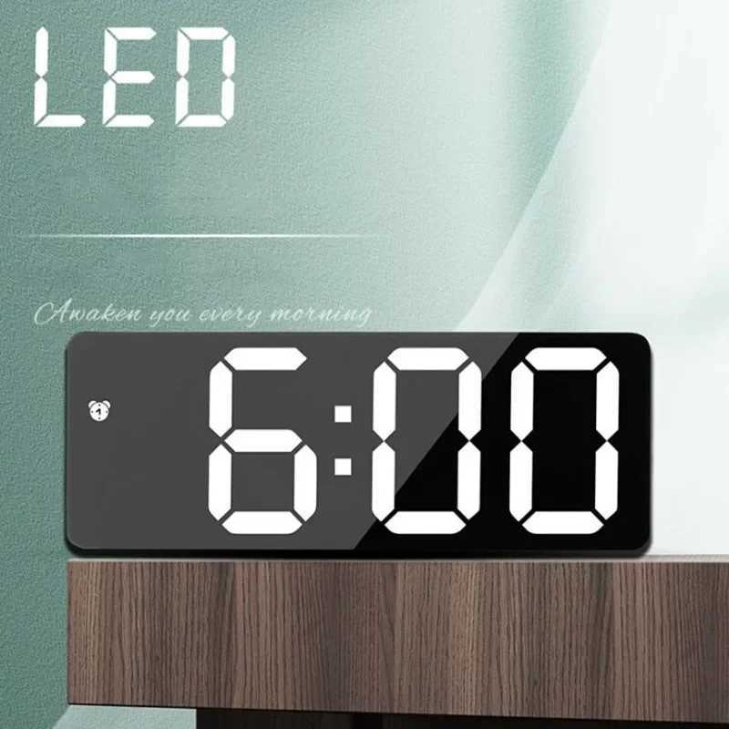 Acrylic/Mirror Digital Alarm Clock Voice Control Snooze Night Mode Table Clock 12/24H Anti-disturb Funtion Electronic LED Clock D260318