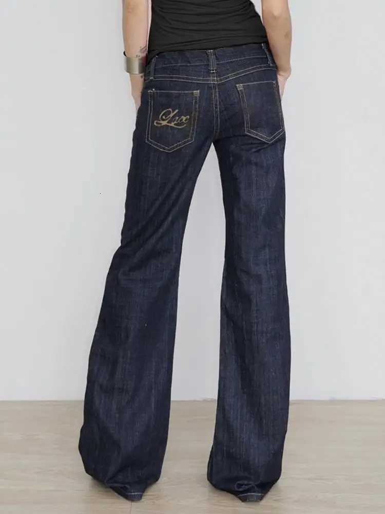 Womens Slim Fit Flared Jeans Y2K Vintage Low Rise Stretch Denim Pants with Embroidery Distressed Style for Everyday OutfitsT260317