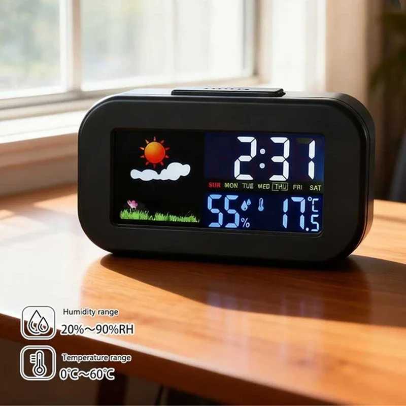 Weather Station Clock With Color Display-Temperature And Humidity Monitor Backlit For Children Teens Perfect For Bedrooms Dorms D260318