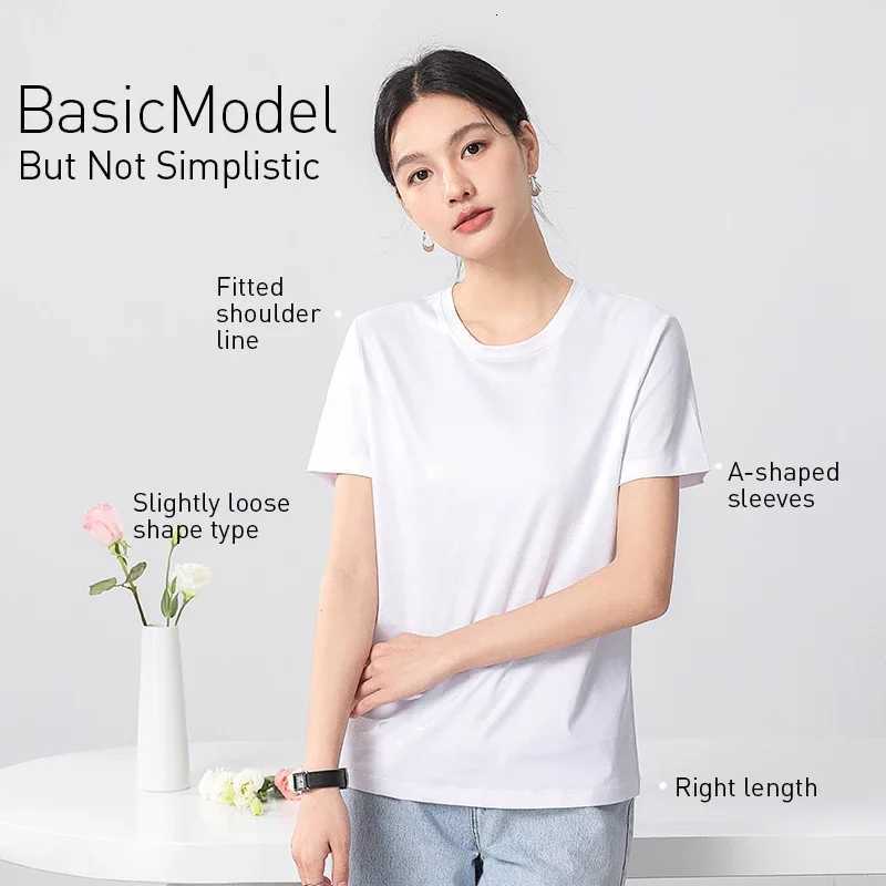 High-end New 10 Silk Mercerized Cotton Women T-shirt Luxury Tee Short Sleeve Silky Feeling Summer Wear 2025 Tops V / O-neckT260317