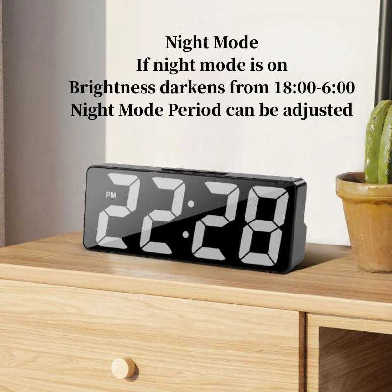 Voice Control Digital Alarm Clock Temperature Date 2 Alarm Snooze Night Mode Table Clock 12/24H USB Plug-in Always On LED Clock D260318