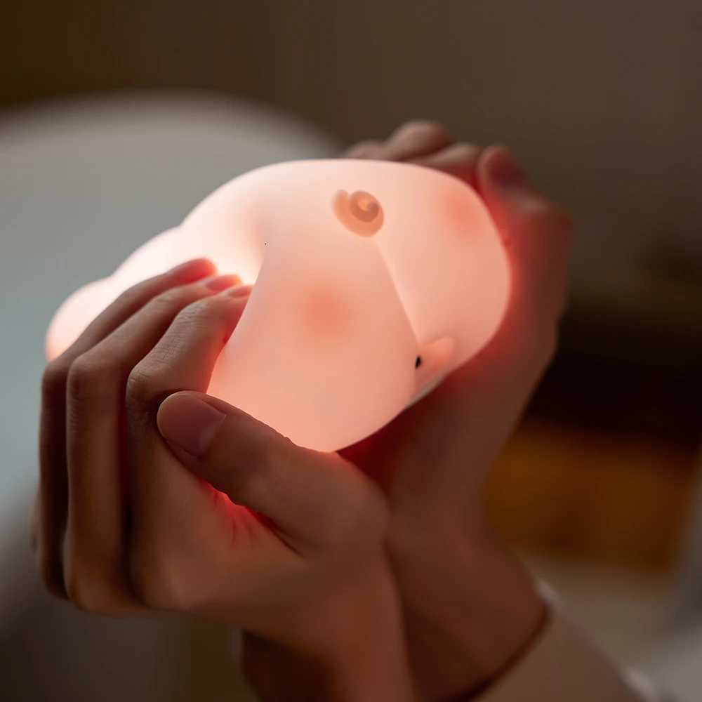 Pink Little Pig LED Night Light Touch Sensor Cartoon Kids Nightlights Silicone Child Holiday Christmas Gift Bedside Lamp Decor H260318