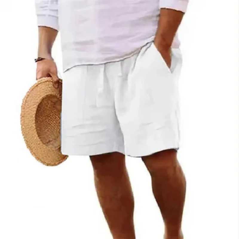 2025 New Summer New Mens Cotton Linen Breathable Shorts Hawaii Beach Pants Male Solid Color Trousers Loose Versatile Streetwear M260318