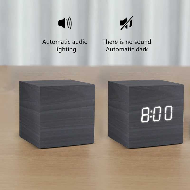Alarm Clock LED Wooden Watch Table Voice Control Digital Wood Despertador USB/AAA Powered Electronic Desktop Clocks D260318