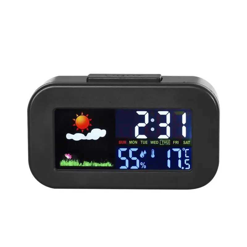 Desktop Environment Monitor - Smart Weather Clock with Color Screen Tracks Temperature Humidity Backlit Display for Bedroom D260318