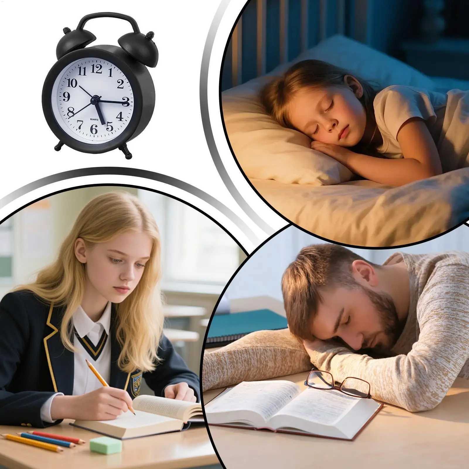 Small Analog Alarm Clock Silent Retro Decor Battery Operated Desktop Clock for Nightstand Living Room Office Kitchen Counter D260318