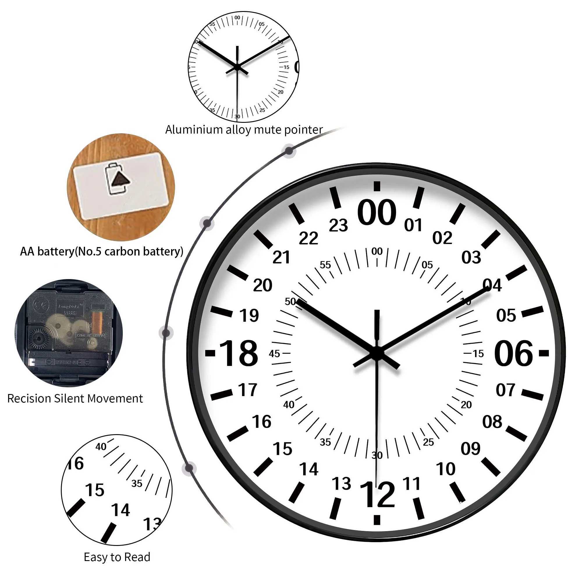 Round 24 - Hour Special Timing Wall Clock Precise Minute Mark Decor Batteries Not Included 10-16 Inches D260318
