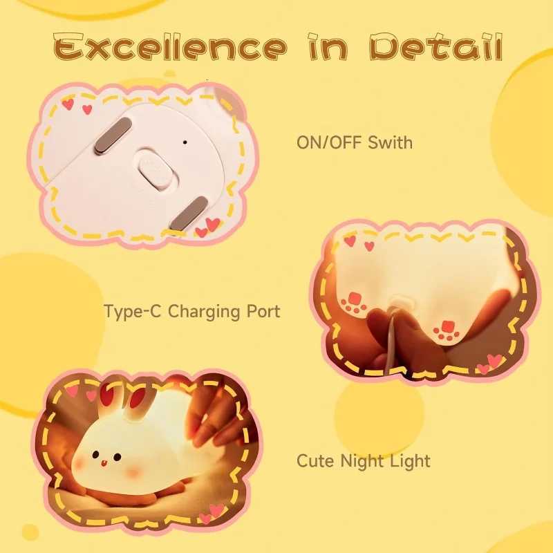 New LED Touch USB Rechargeable Silicone Rabbit Night Light Indoor Atmosphere Light Suitable for Childrens Toys Christmas Gifts H260318